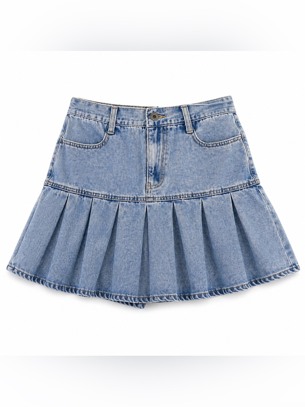 PUNYUS Denim Pleated Skort Y2K Japanese Streetwear Elastic Waist Mini